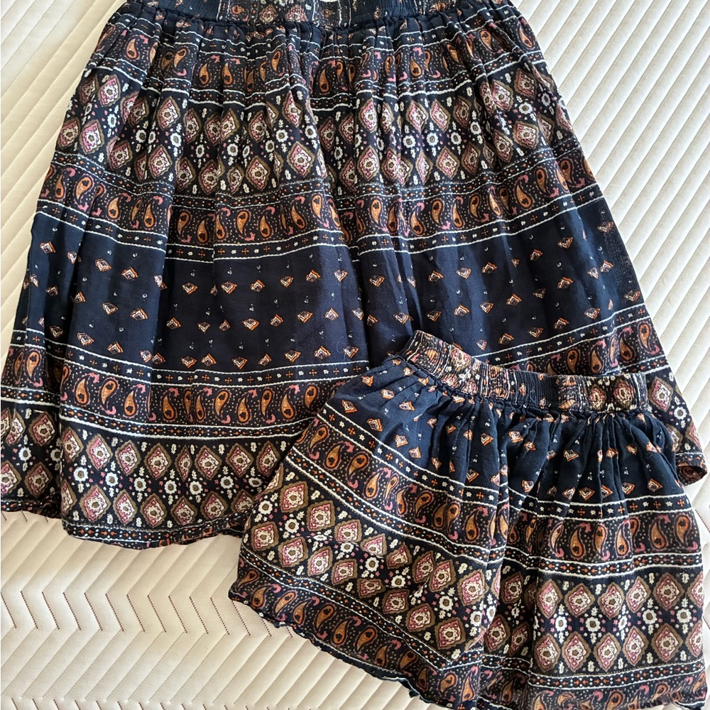 Mommy and me Navy Patterned Skirt Set